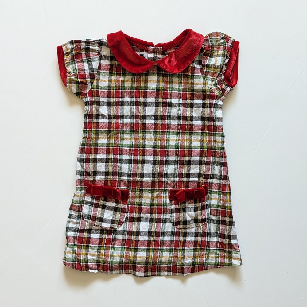 Mud Pie 3T Red Tartan Holiday Plaid Dress Velvet Collar